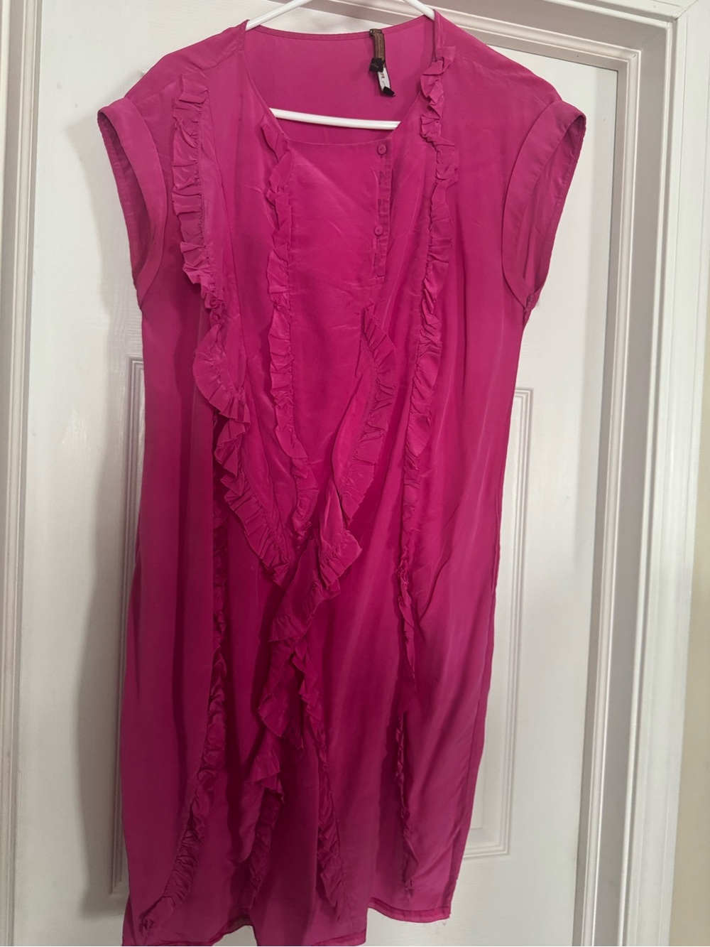 BCBGMaxAzria Hot Pink Ruffle Front Sleeveless Tunic